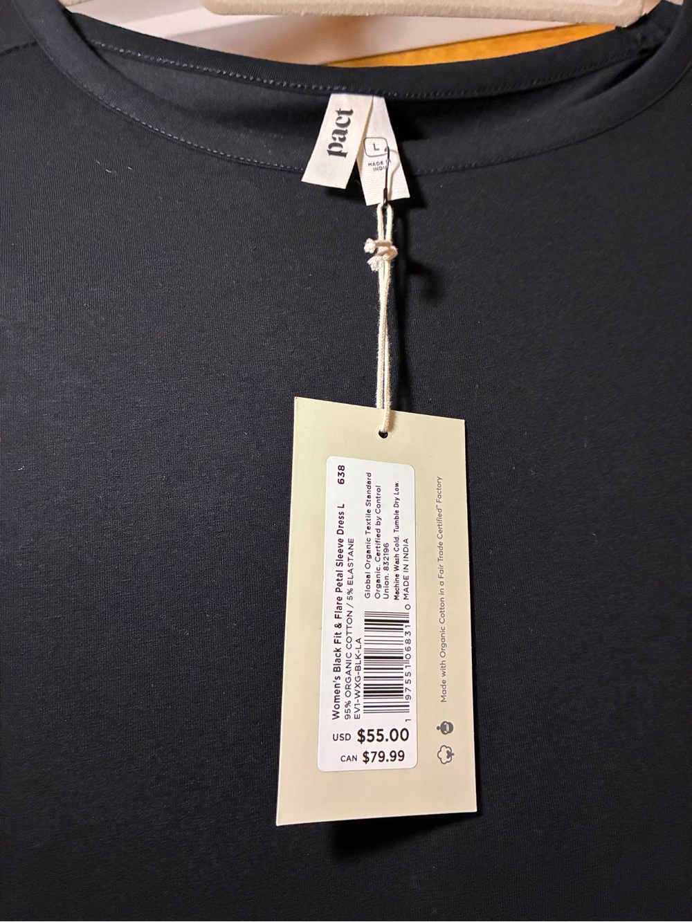 Pact Black Fit & Flare Petal Sleeve Dress NWT - Picture 3 of 7